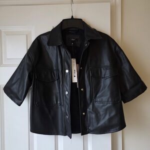 Aqua Jet Black Leather Coat SIZE XS
